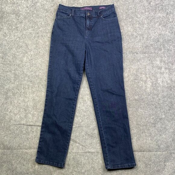 Gloria Vanderbilt Amanda Straight Jeans Womens 8 Blue Dark Wash Denim Zip Fly - Picture 1 of 12
